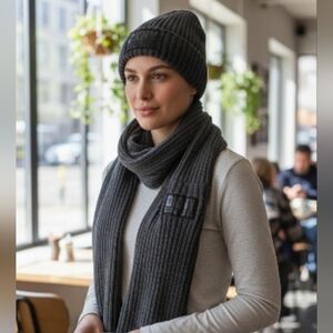 DKNY special BUNDLE infinity scarf beenie hat set